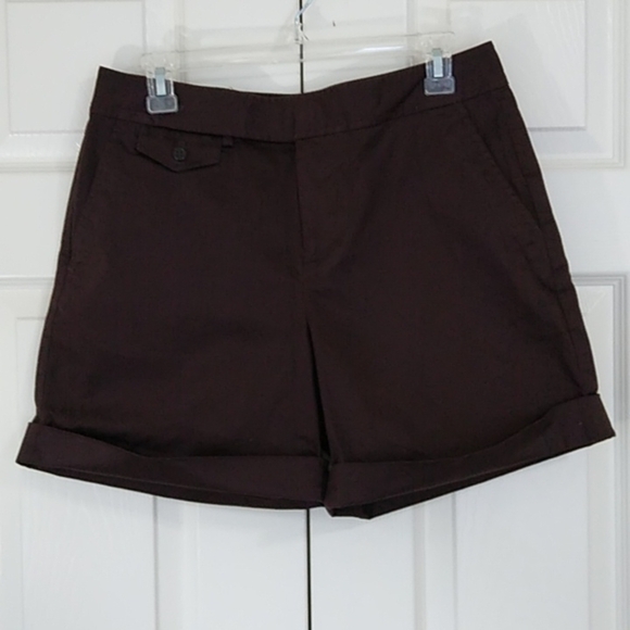 Lauren Ralph Lauren Chocolate Brown Cuffed Stretch Cotton Shorts - Picture 2 of 13
